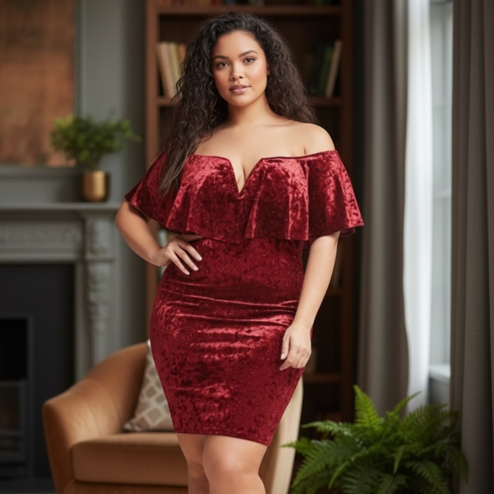 NEW• Creme De La Creme Serafina Velvet Sweetheart BodyCon Dress• 2X-3X